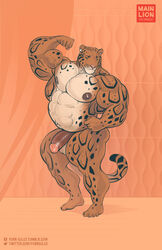 2017 abs anthro areola balls benji_(character) big_arms big_balls big_penis clouded_leopard ear_piercing feline flaccid flexing green_eyes hyper hyper_muscles mainlion male male_only mammal markings musclegut muscular muscular_male nipples nude pecs penis piercing simple_background smile smirk solo spots steroids thick_thighs vein veiny_muscles