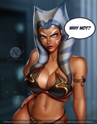 1girls ahsoka_tano dark-skinned_female english_text female female_only large_breasts slave_leia_(cosplay) solo tagme text watermark