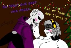 1boy 1girls blush bruh grey_hair i_find_this_weird is_this_an_oc? murder_drones nooooooo original_character papyrus skeleton v_(murder_drones) wholesome wtf yep