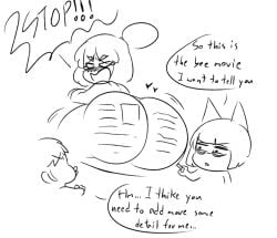 1boy 2d 2d_(artwork) 2girls animal_crossing animal_crossing_new_horizons ankha ankha_(animal_crossing) annoyed annoyed_expression ass big_ass big_butt big_thighs bubble_ass bubble_butt doubutsu_no_mori female fur furry huge_ass huge_butt huge_thighs isabelle_(animal_crossing) mouth nairu_(doubutsu_no_mori) nintendo open_mouth shiny_hair shiny_skin startop text text_bubble thick_ass thick_thighs thighs villager_(animal_crossing)