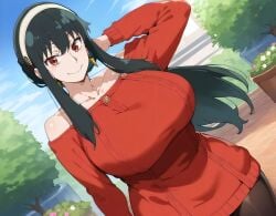 ai_generated big_breasts black_hair breasts hairband large_breasts long_hair milf mommy mother red_eyes spy_x_family sweater ushio_takasaka yor_forger zenzen