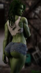 1girls 3d ass big_ass female green_skin marvel marvel_comics muscular muscular_female otacon212 she-hulk solo