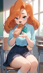 1girls ai_generated eating food goofy goofysona hotdog hotdogdick roxanne_(goof_troop)