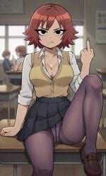 ai_generated ass bigmic145 black_eyes breasts bully cleavage female female_only freckles freckles_on_face gyaru kim_pine medium_breasts netflix panties pantyhose pantyshot red_hair school_uniform schoolgirl scott_pilgrim scott_pilgrim_takes_off solo solo_female