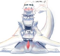 absurd_res aircraft airliner airplane airplane_dragon animal_genitalia animal_penis animate_inanimate bedroom_eyes blue_eyes blush bodily_fluids cetacean_genitalia cetacean_penis clothed clothing clothing_lift dorudodoragon dragon dripping engines feral genital_fluids genitals hi_res jet living_aircraft living_airplane living_machine living_vehicle machine maid_uniform male mechanophilia mythological_creature mythological_scalie mythology narrowed_eyes nervous open_mouth penis pink_penis precum precum_drip presenting presenting_penis scalie seductive shy simple_background slit_penis solo spread_legs spreading sweat sweatdrop tail tapering_penis text translation_request turbines uniform vehicle white_body wings