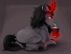 2014 4:3 anus balls black_hair drinking equine erection evehly feral friendship_is_magic hair hooves horn king_sombra_(mlp) magic male male_only mammal my_little_pony nude penis red_eyes solo unicorn