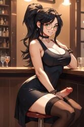 ai_generated black_dress cleavage dress dress_lift futanari public stockings theboxgoblin