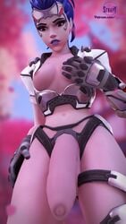 1futa 2017 3d alternate_costume areolae blender breasts foreskin futa_only futanari hanamura_(map) intersex looking_at_viewer nipples overwatch penis solo solo_futa strapy talon_widowmaker uncut widowmaker