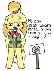 animal_crossing bell bow canine canine female isabelle_(animal_crossing) mammal nintendo piebunny pussy sign tired video_games