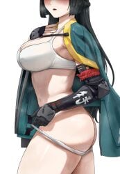 1girls ass belly belly_button big_breasts black_fur black_hair blush blushing dark_hair female female_only fox_girl hoshimi_miyabi hoyoverse huge_breasts large_breasts light-skinned_female light_skin mechanical_arm mihoyo nisakusa partially_clothed prosthetic prosthetic_arm prosthetic_limb thick thick_thighs thighs thiren tummy underwear zenless_zone_zero