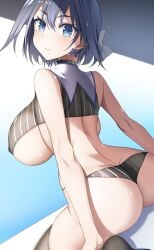 1girls artist_request ass back back_view bare_shoulders butt from_behind hololive hololive_english hololive_english_-council- hololive_english_-promise- looking_at_viewer looking_back ouro_kronii tagme underboob unknown_artist virtual_youtuber