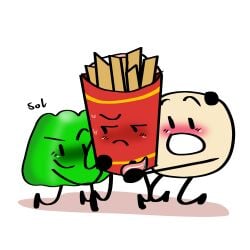 battle_for_dream_island bfdi blush donut_(bfdi) doughnut erection french_fries fries_(bfdi) gay gelatin gelatin_(bfdi) object_shows penis precum threesome yaoi
