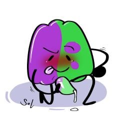 1boy animate_inanimate battle_for_dream_island bfdi blush cum cum_drip ejaculation food gelatin gelatin_(bfdi) multicolored_body object_shows signature solo solo_male spots tongue
