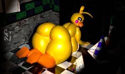2026 3_toes 3d_(artwork) 4_fingers all_fours animatronic anthro anus anus_peek avian beak bib big_breasts big_butt bird blue_eyes breasts butt checkered checkered_floor chicken clothing digital_media_(artwork) feet female fingers five_nights_at_freddy's five_nights_at_freddy's_2 full-length_portrait furniture galliform glistening glistening_body hat headgear headwear hi_res huge_breasts huge_butt huge_thighs impaer_jaster inside looking_back machine non-mammal_breasts on_ground open_mouth party_hat phasianid pink_clothing pink_thong pink_underwear portrait puffy_anus rear_view reflective_floor robot robot_anthro scottgames solo surprised table thick_thighs thong toes toy_chica_(fnaf) underwear watermark