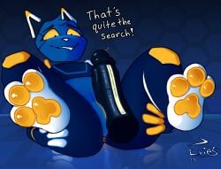 2026 android anthro anus bite biting_lip black_penis blue_blush blue_body blush bodily_fluids dialogue disembodied_penis domestic_cat e621 e621_tags english_text erection esix eviesdumb excited excited_expression excited_female excited_for_sex feet felid feline felis female genital_fluids genitals glans glass glowing glowing_anus glowing_genitalia glowing_vulva hexagon hexagon_background hi_res humanoid_genitalia humanoid_penis lying machine male male/female mammal mascot nervous on_back orange_pawpads pawpads paws penis pussyjob reflection reflective_floor robot robot_anthro sex soles spread_legs spreading text vulva yellow_pawpads yellow_sclera