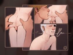 a_knight_of_the_seven_kingdoms aerion_targaryen anus_focus duncan gay gay_male gay_sex rimjob rimming rimming_male size_difference spit_trail white_hair