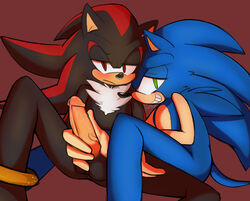 anthro anthro_on_anthro ass balls barefoot blush close-up clothing erection faptor fur gay gloves green_eyes half-closed_eyes handjob hedgehog hi_res looking_at_viewer male mammal nude penis quills red_eyes sex shadow_the_hedgehog sitting smile sonadow sonic_(series) sonic_the_hedgehog spread_legs spreading teeth vein veiny_penis video_games yaoi