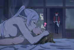 1boy 2girls accurate_art_style ai_generated anime_coloring caught caught_in_the_act completely_nude completely_nude_female cuckquean curvy frieren frieren_beyond_journey's_end implied_sex indoors large_breasts long_hair mature_female netorare nipples ntr sein_(sousou_no_frieren) sex stark_(sousou_no_frieren) stickyai walk-in walked_in_on