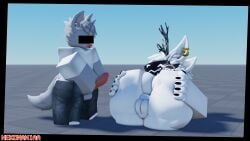 1boy 1girls anon antlers censor_bar clothed_male clothed_male_nude_female female furry furry_female furry_male furry_only grey_fur male male/female naked_female nekomaniaa protogen roblox roblox_avatar robloxian self_upload tagme white_fur