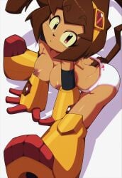 1girls 2026 anthro boots breasts brown_hair euf-dreamer feline from_above furry gameoverse gloves goggles goggles_on_head kit_(gameoverse) looking_at_viewer nipples panties red_eyes sitting tagme thighs topless white_panties