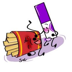 battle_for_dream_island bfdi blush cute fries_(bfdi) gay marker_(bfdi) object_shows precum precum_drip purple_blush spread_legs spreading yaoi
