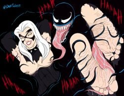 1boy 1girls barefoot big_breasts black_cat_(marvel) breasts darksoles feet felicia_hardy female foot_fetish licking licking_feet male marvel nipples spider-man_(series) tongue venom_(marvel) white_hair
