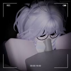 1boy 1girls blowjob cum cum_in_mouth female glasses roblox sex tagme video white_hair