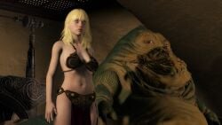 1girl 1girls big_breasts billie_eilish blonde blonde_hair bondage captive captured captured_female humiliated humiliation jabba's_palace jabba_the_hutt metal_bikini sfm slave slave_bikini slave_girl slave_leia_(cosplay) slave_outfit slavegirl socartos source_filmmaker star_wars