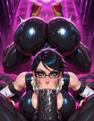 1boy 1boy1girl 1girls ai_generated bayonetta bayonetta_(character) big_ass big_breasts big_penis blowjob blue_eyes bodysuit dark-skinned_male dark_skin heels hi_res highres huge_ass huge_balls huge_breasts huge_cock interracial latex light-skinned_female light_skin long_hair makeup masixi pov runny_makeup saliva saliva_drip saliva_on_penis saliva_trail skindentation squatting tagme