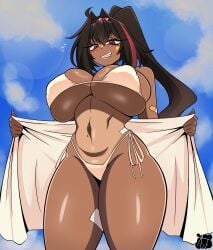 1girls ajsdoodles bay_(nikke) big_ass big_breasts black_hair breasts_bigger_than_head curvaceous curvy curvy_body curvy_female curvy_figure dark-skinned_female dark_skin fat_ass female female_focus female_only gigantic_ass gigantic_breasts goddess_of_victory:_nikke hourglass_figure hourglass_figured_female huge_ass huge_breasts long_hair mole multicolored_hair red_hair sharp_teeth solo solo_female solo_focus tan_body tan_skin thick thick_ass thick_thighs voluptuous voluptuous_body voluptuous_female