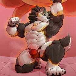 1:1 2024 4_toes 5_fingers abs absurd_res ambiguous_gender anthro anthrofied arm_tuft armpit_sniffing biceps big_muscles biped black_body black_claws black_fur blue_eyes bulge canid canine canis carrying_another claws closed_smile clothed clothing comic countershade_face countershade_fur countershade_legs countershade_tail countershade_torso countershading digital_drawing_(artwork) digital_media_(artwork) dodongo duo ear_piercing ear_ring elbow_tuft feet feral finger_claws fingers flexing flexing_bicep flexing_muscles front_view full-length_portrait fur green_body green_fur green_hair hair hi_res inner_ear_fluff jockstrap jockstrap_only kneeling large_comic latissimus_dorsi link_(wolf_form) looking_at_self male male_only mammal mouth_closed multicolored_body multicolored_fur muscular muscular_anthro muscular_male nintendo on_one_knee onomatopoeia pecs piercing plantigrade portrait red_background red_clothing red_jockstrap red_underwear ring_piercing simple_background smile smiling_at_viewer sniffing sniffing_self snout solo_focus solo_male sound_effects tail text the_legend_of_zelda toe_claws toes topless tuft underwear underwear_only waddledox white_body white_fur white_inner_ear white_inner_ear_fluff white_sclera wolf yellow_body yellow_fur