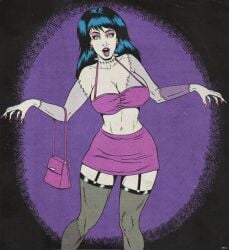 1girls big_breasts breasts cleavage elizabeth_shelley female female_only frankenhooker garter_straps green_eyes huge_breasts jaywilliamzart monster_girl purple_eyeshadow purple_hair purple_lipstick solo undead zombie zombie_girl