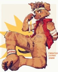 1boy 2026 anus ass balls blue_eyes brown_fur cum cum_in_ass dreamworks erection forgotten_island furry furry_only ganezu looking_at_viewer male male_only penis pubic_hair raww_(forgotten_island) simple_background solo weredog
