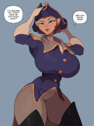1furry 1girls 2026 big_breasts brown_hair captain_amelia child_bearing_hips dialogue female female_only furry furry_only green_eyes hat huge_breasts milf mommy muscular muscular_female pirate pirate_hat posing posing_for_the_viewer rampage0118 text thick_thighs thunder_thighs tight_clothing treasure_planet
