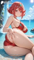 1girls 2026 ai_assisted ai_generated anime artist_name ass ass_grab bangs beach big_ass blue_sky boobs booty breasts bust cloud explicit hi_res high_quality high_resolution highres monolith_soft nintendo outdoors patreon patreon_username pool pyra pyra_(xenoblade) red_hair shallow_water shore short_hair sky skypassion smile stable_diffusion swept_bangs swimsuit tits water watermark waves wet xenoblade_(series) xenoblade_chronicles_(series) xenoblade_chronicles_2