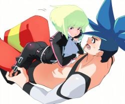 1femboy 2boys androgynous bob_cut clothed clothing embarrassed femboy femboydom feminine_faced_male feminine_male fully_clothed galo_thymos gay lio_fotia male on_top on_top_of_another petite petite_body petite_male promare questionable short_hair short_male shy size_difference slim slim_male slim_waist suggestive suggestive_look suggestive_posing thin_waist tight_clothing twink wholesome yaoi