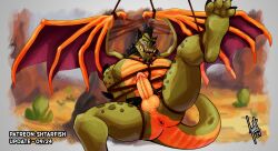 2024 activision anthro anus balls bdsm blush bound butt cactus canyon claws deltoids desert dragon erection facial_spikes fangs feet genitals green_body green_scales gunnar_(spyro) hi_res horn humanoid_genitalia humanoid_penis looking_down male manly markings muscular muscular_anthro muscular_male mythological_creature mythological_scalie mythology open_mouth penis perineum plant reptile rescued_dragons_(spyro) sand scales scalie sharp_teeth shtarfish solo spikes spikes_(anatomy) spots spotted_body spotted_scales spread_legs spread_wings spreading spyro_reignited_trilogy spyro_the_dragon tail teeth underbite wings yellow_body yellow_scales