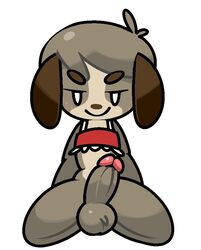 animal_crossing anthro balls canid canine canis clothed clothing crossdressing digby_(animal_crossing) domestic_dog fur furry furry_only girly half-closed_eyes humanoid_penis looking_at_viewer male male_only mammal nintendo penis robbonp simple_background solo video_games