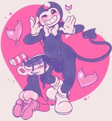 2boys aipeco18 ass balls bendy bendy_and_the_ink_machine black_body cuphead cuphead_(game) gay heart heart_symbol hearts homosexual homosexual_male joey_drew_studios male male_only nipples non-human non-human_only penis shoes smile studio_mdhr teeth teeth_showing toony yaoi