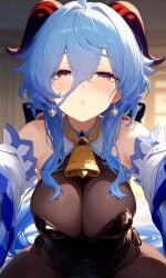 1girl 1girls ai ai-created ai_assisted ai_generated blush bunny_ears bunny_girl bunnysuit cowgirl_position ganyu_(genshin_impact) genshin_impact half-closed_eyes heavy_breathing impacter milf milf_body no_watermark pixai reaching_towards_viewer sitting_on_lap solo