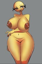 big_breasts female genderswap_(mtf) looking_at_viewer minecraft nipples nude solo standing thick_thighs verity_(thatmob) yellow yellow_skin