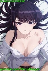 dark_hair komi-san_wa_komyushou_desu komi_shouko laying_on_bed revealing_clothes