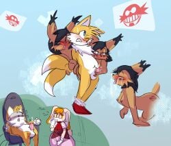 absurd_res anthro archie_comics balls black_hair blush bodily_fluids breasts brown_body canid canine clenched_teeth clothed clothing cum cum_on_face cumshot dialogue eggman_empire eggman_logo ejaculation english_text erection feet felid feline female footwear fox fur genital_fluids genitals gloves group hair handwear heart_symbol hi_res humanoid_genitalia humanoid_penis hypnosis hypnotic_eyes lagomorph leporid lynx male male/female mammal miles_prower mind_control nicole_the_lynx nipples nude open_mouth orgasm penis rabbit sega sex shoes simple_background smile sonic_the_hedgehog_(archie) sonic_the_hedgehog_(comics) sonic_the_hedgehog_(series) squaresville sweat tail teeth text tongue tongue_out topwear vanilla_the_rabbit virtual_reality white_body