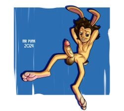 3_toes absurd_res anthro balls beard bodily_fluids countershade_feet countershading erection facial_hair feet foot_fetish fur genital_fluids genitals glans hi_res lagomorph leporid male mammal mrpunkmorph nude paws penis pink_glans pink_soles precum rabbit soles solo toes yellow_body yellow_fur
