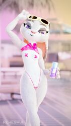 3d_(artwork) 9:16 anthro beverage_can black_lipstick bracelet can clitoris clothed clothing container digital_media_(artwork) disney ear_piercing eyebrow_piercing eyebrows eyewear facial_piercing female fur genitals grey_body grey_fur hi_res holding_can holding_container holding_object jewelry judy_hopps lagomorph leporid lipstick looking_at_viewer makeup mammal mostly_nude navel navel_piercing nipple_tape outside panties pasties piercing purple_eyes rabbit reheshul skimpy smile solo standing sunglasses tape underwear zootopia