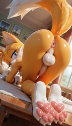 1boy ai_generated bubble_butt cock-tail femboy girly living_room lying_on_table otoko_no_ko pawpads paws puffy_anus sega side_story sonic_(series) sonic_the_hedgehog_(series) tails_the_fox