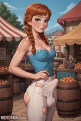 1futa 1futanari ai_generated anna_(frozen) ass_focus ass_grab bulge cleavage close-up clothed covered_breasts covered_nipples dickgirl disney disney_princess frozen_(film) frozen_2 futa futanari ginger huge_ass kexonik looking_at_viewer medium_breasts narrowed_eyes naughty_smile petite petite_body redhead revealing_clothes sagging_breasts scrotum skindentation skinny slim solo squishing strapless torn torn_clothes