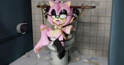 3d ahe_gao amy_rose body_writing bondage condom condom_on_head condom_packet_strip cum cum_drip cum_dump cum_on_body female_only filled_condom free_use hand_cuffs legs_tied public sole_female sonic_(series) ssmerchant tied_to_toilet