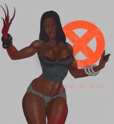 1girls big_breasts black_hair bra bra_peek breasts claws cleavage dark-skinned_female dark_skin female female_only marvel midriff monet_st._croix necklace panties solo solo_female tagme_(artist) x-men