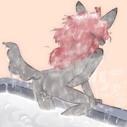 1:1 2025 areola bathtub black_nose blue_eyes bodily_fluids breasts breath bubble bukkake canid canine canis clothing cum cum_bath cum_bubble cum_drip cum_drop cum_in_hair cum_in_vagina cum_inside cum_on_body cum_on_ear cum_on_leg cum_on_tail cum_puddle cum_string cumshot curly_hair djannetur djannetur_(character) dripping ejaculation english_text excessive_cum excessive_genital_fluids eyebrows female fingering fur genital_fluids genitals grey_body grey_fur hair handwear long_hair looking_pleasured makeup mammal masturbation nipple_outline nipples nonbinary_(lore) nude open_mouth panting partially_submerged pink_areola pink_nipples red_hair ruined_makeup signature smug smug_face smug_grin solo steam tail text vaginal vaginal_fingering vulva wolf